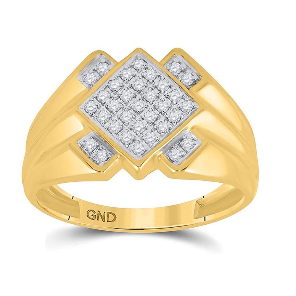 Men's Rings | 10kt Yellow Gold Mens Round Diamond Diagonal Offset Square Ring 1/4 Cttw | Splendid Jewellery GND