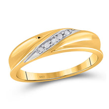 Load image into Gallery viewer, Dazzling 10kt Yellow Gold Men&#39;s Diamond Diagonal Row Band Ring - 0.02 Cttw Top view from the 10Kt Yellow Gold Mens Round Diamond Diagonal Row Band Ring 02 Cttwpin53556 collection by Splendid Jewellery
