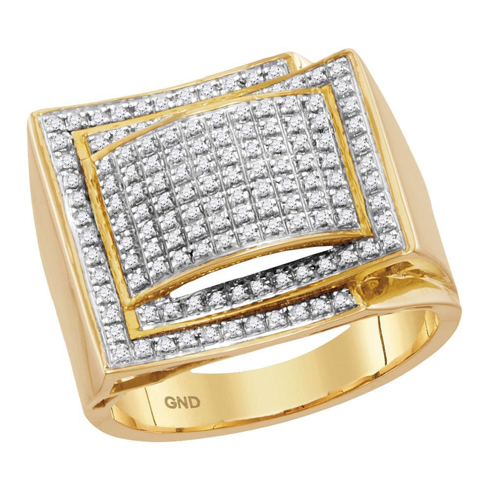 Men's Rings | 10kt Yellow Gold Mens Round Diamond Domed Cluster Ring 1/2 Cttw | Splendid Jewellery GND