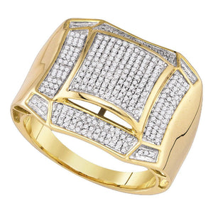 Men's Rings | 10kt Yellow Gold Mens Round Diamond Domed Cluster Ring 1/2 Cttw | Splendid Jewellery GND