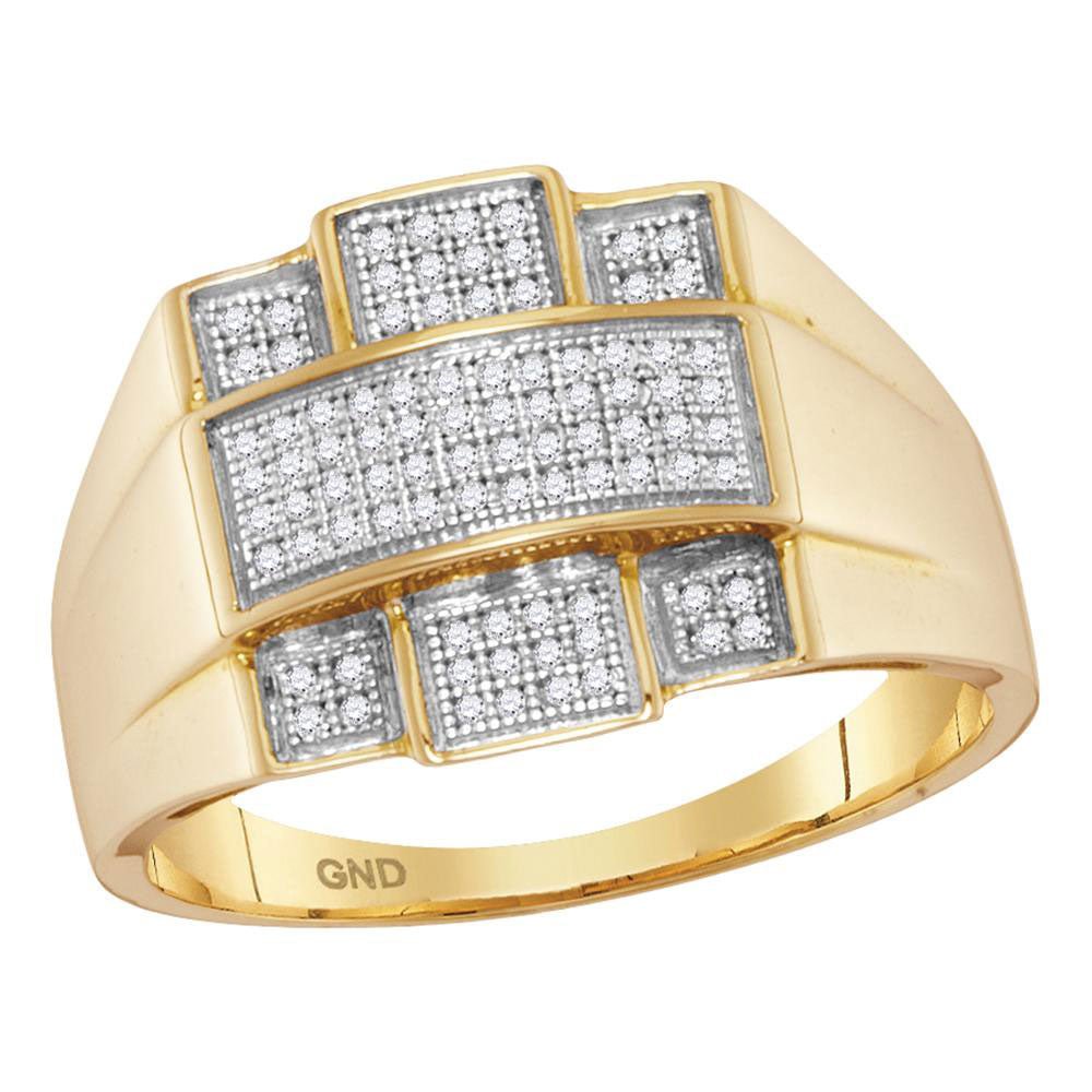 Men's Rings | 10kt Yellow Gold Mens Round Diamond Domed Cross Ring 1/4 Cttw | Splendid Jewellery GND