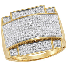 Load image into Gallery viewer, 10kt Yellow Gold Mens Round Diamond Domed Rectangle Cluster Ring 7/8 Cttw | Luxurious Brilliance product  Top View from Splendid Jewellery
