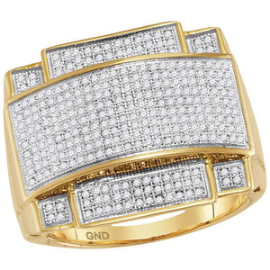 Men's Rings | 10kt Yellow Gold Mens Round Diamond Domed Rectangle Cluster Ring 7/8 Cttw | Splendid Jewellery GND