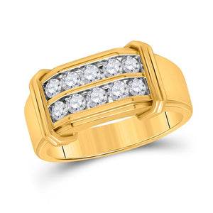 Men's Rings | 10kt Yellow Gold Mens Round Diamond Double Row Band Ring 3/8 Cttw | Splendid Jewellery GND