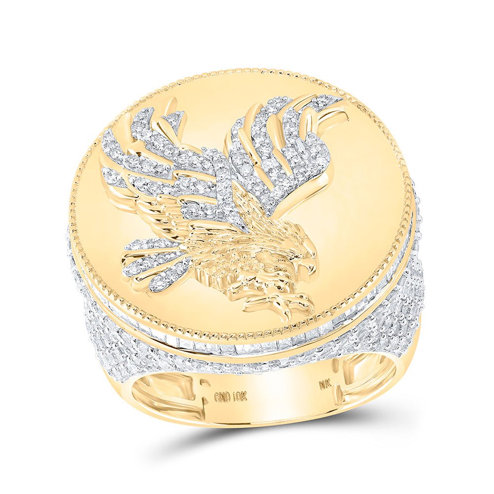 Men's Rings | 10kt Yellow Gold Mens Round Diamond Eagle Circle Ring 4 Cttw | Splendid Jewellery GND