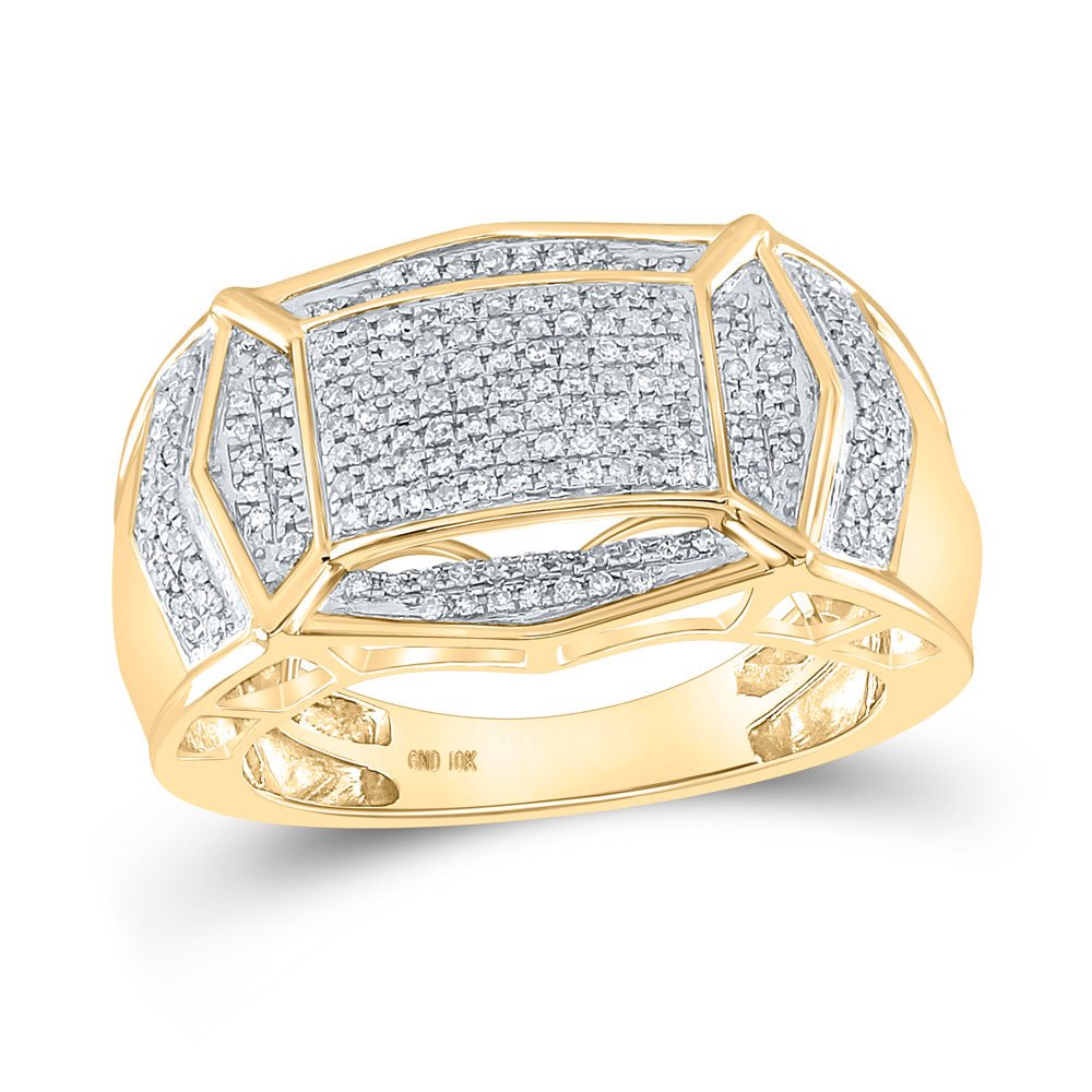 Men's Rings | 10kt Yellow Gold Mens Round Diamond Fashion Cluster Ring 1/2 Cttw | Splendid Jewellery GND