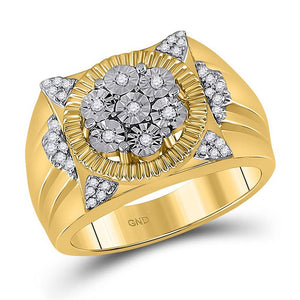 Men's Rings | 10kt Yellow Gold Mens Round Diamond Fashion Cluster Ring 1/5 Cttw | Splendid Jewellery GND