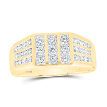 Load image into Gallery viewer, 10kt Yellow Gold Mens Round Diamond Flat-top Band Ring 1 Cttw | Luxurious Elegance Men&#39;s Ring product  Top View from Splendid Jewellery