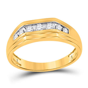 Men's Rings | 10kt Yellow Gold Mens Round Diamond Flat Top Band Ring 1/4 Cttw | Splendid Jewellery GND