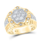 10kt Yellow Gold Men's Round Diamond Flower Cluster Ring 1-1/2 Cttw - Exquisite Floral Brilliance product  Top View from Splendid Jewellery