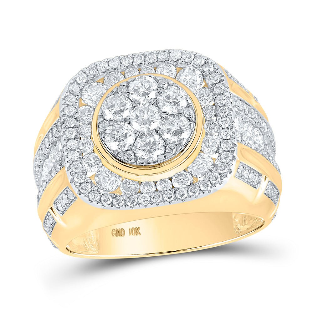 Men's Rings | 10kt Yellow Gold Mens Round Diamond Flower Cluster Ring 3 Cttw | Splendid Jewellery GND