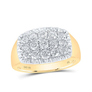 Men's Rings | 10kt Yellow Gold Mens Round Diamond Fluted Cluster Ring 1-1/2 Cttw | Splendid Jewellery GND