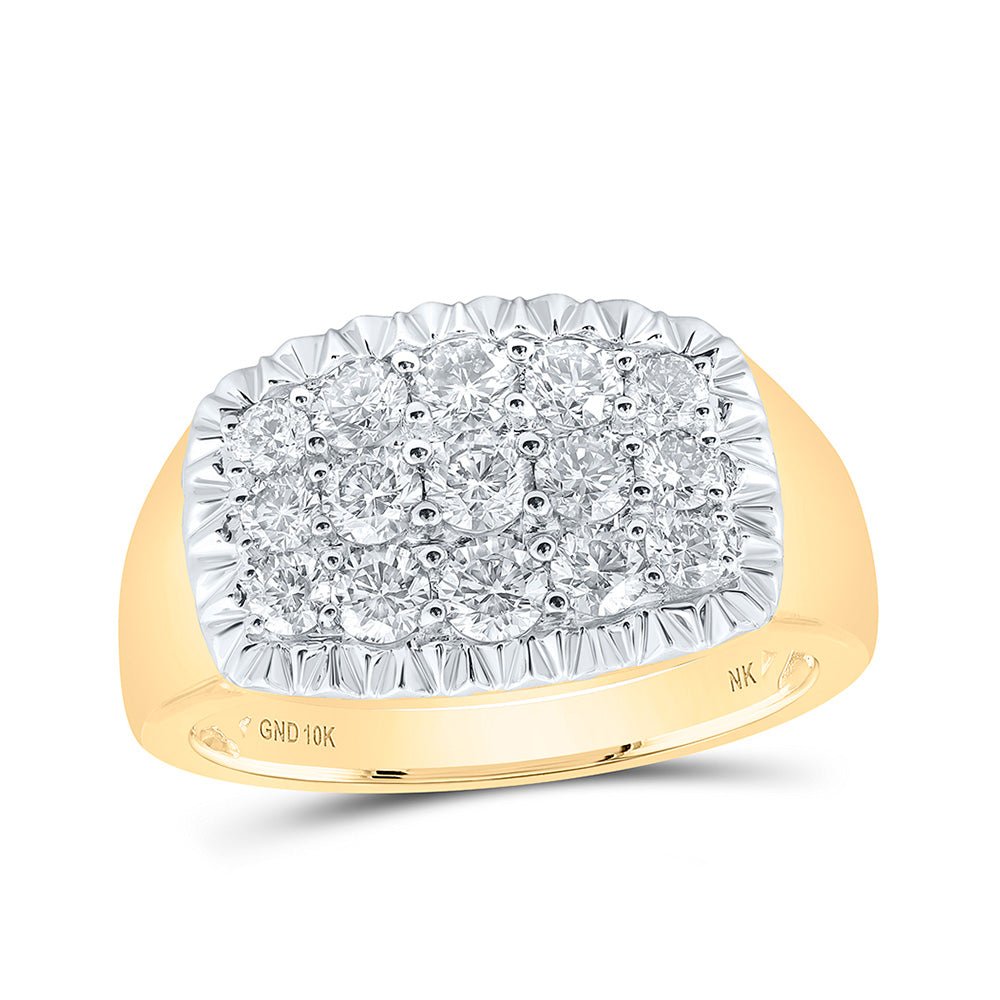 Men's Rings | 10kt Yellow Gold Mens Round Diamond Fluted Cluster Ring 1-1/2 Cttw | Splendid Jewellery GND