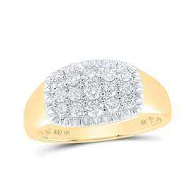 Splendid Jewellery 10kt Yellow Gold Men's Round Diamond Fluted Cluster Ring - A Dazzling Statement Piece with 3/4 Cttw product  Top View from Splendid Jewellery