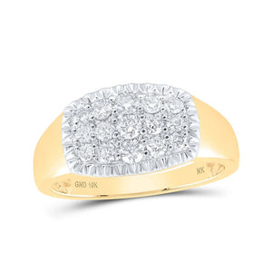 Men's Rings | 10kt Yellow Gold Mens Round Diamond Fluted Cluster Ring 3/4 Cttw | Splendid Jewellery GND