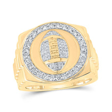 Load image into Gallery viewer, 10kt Yellow Gold Men's Round Diamond Football Circle Ring - 5/8 Cttw | Splendid Jewellery product  Top View from Splendid Jewellery