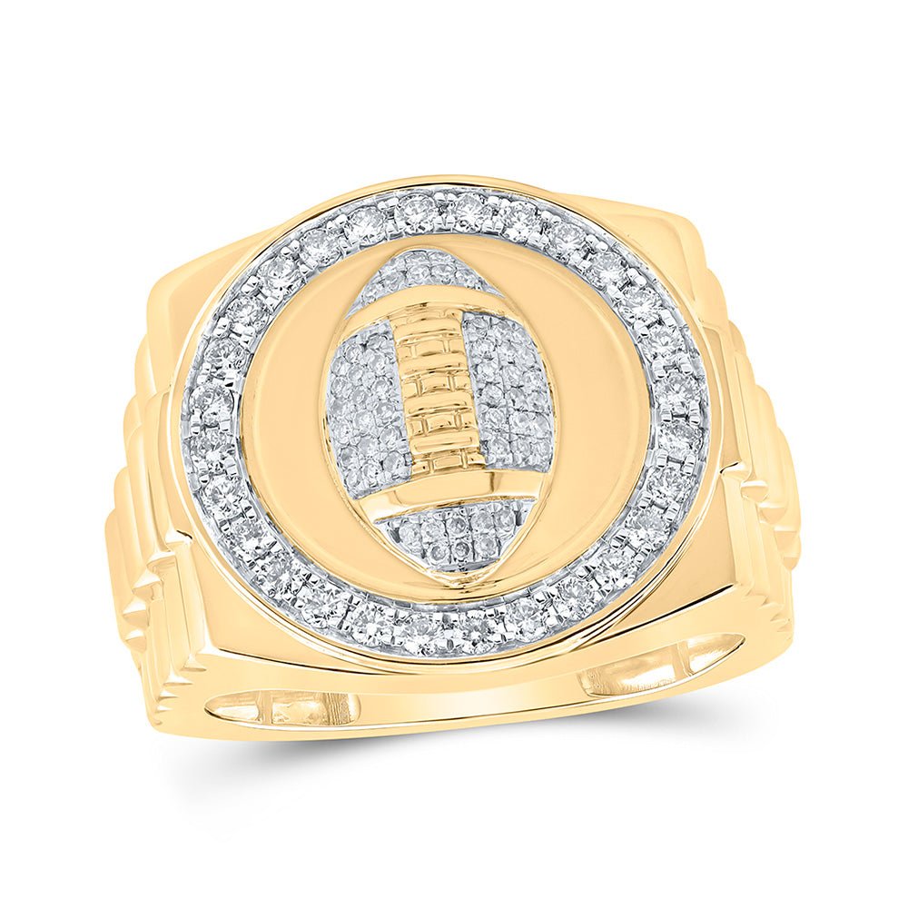 Men's Rings | 10kt Yellow Gold Mens Round Diamond Football Circle Ring 5/8 Cttw | Splendid Jewellery GND