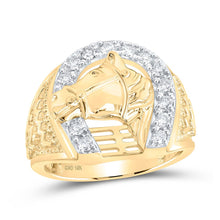 Load image into Gallery viewer, 10kt Yellow Gold Men's Diamond Horseshoe Ring - A Captivating Equestrian Delight! product  Top View from Splendid Jewellery