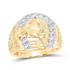 10kt Yellow Gold Men's Diamond Horseshoe Ring - A Captivating Equestrian Delight! product  Top View from Splendid Jewellery