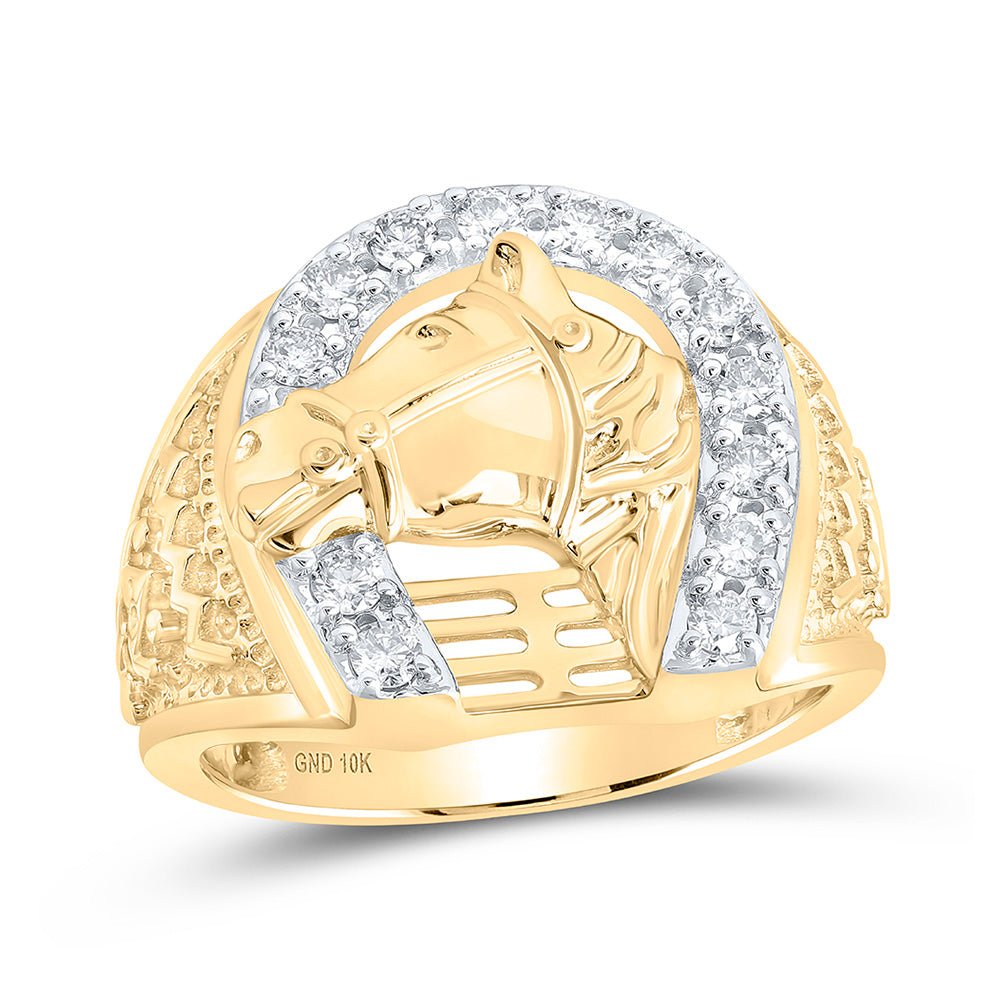 Men's Rings | 10kt Yellow Gold Mens Round Diamond Horseshoe Ring 1/2 Cttw | Splendid Jewellery GND