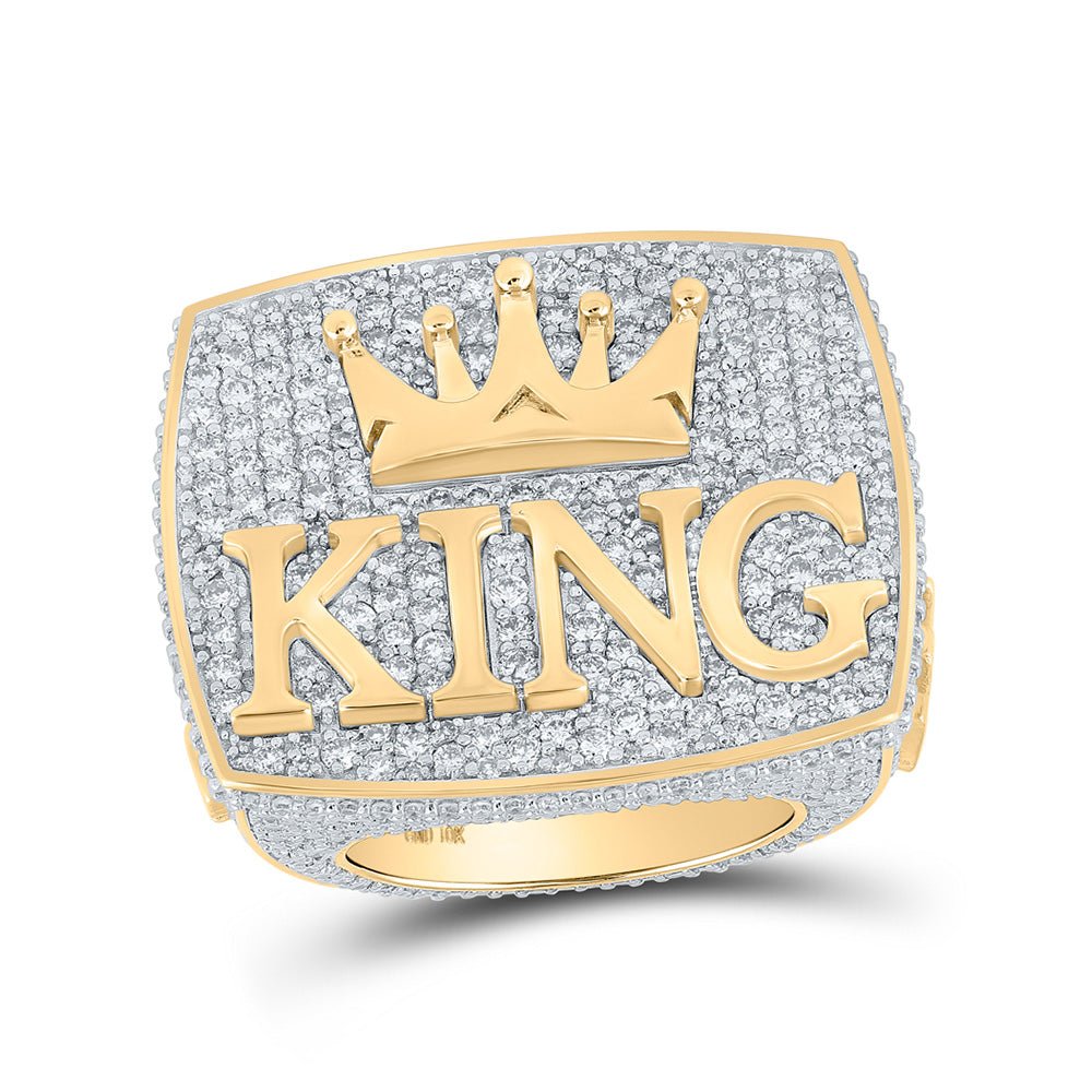 Men's Rings | 10kt Yellow Gold Mens Round Diamond KING Crown Ring 10-1/2 Cttw | Splendid Jewellery GND