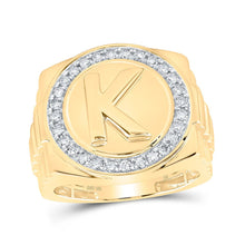 Load image into Gallery viewer, 10kt Yellow Gold Men's Round Diamond Initial K Circle Ring 1/2 Cttw | Splendid Jewellery product  Top View from Splendid Jewellery