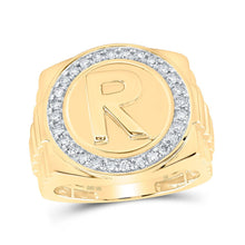 Load image into Gallery viewer, 10kt Yellow Gold Men&#39;s Round Diamond Initial R Circle Ring - 1/2 Cttw | Splendid Jewellery product  Top View from Splendid Jewellery