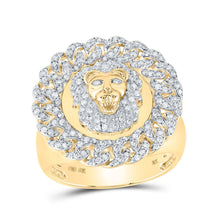 Load image into Gallery viewer, 10kt Yellow Gold Men's Round Diamond Lion Cuban Link Circle Ring 7/8 Cttw | Majestic Men's Jewelry product  Top View from Splendid Jewellery
