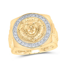 Load image into Gallery viewer, Regal Lion Circle Ring in 10kt Yellow Gold with 1/2 Cttw of Diamonds product  Top View from Splendid Jewellery
