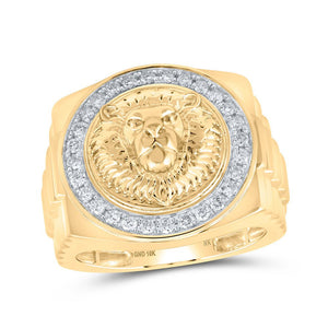 Men's Rings | 10kt Yellow Gold Mens Round Diamond Lion Face Circle Ring 1/2 Cttw | Splendid Jewellery GND