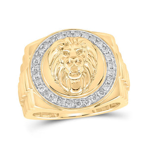 Men's Rings | 10kt Yellow Gold Mens Round Diamond Lion Face Circle Ring 1/2 Cttw | Splendid Jewellery GND