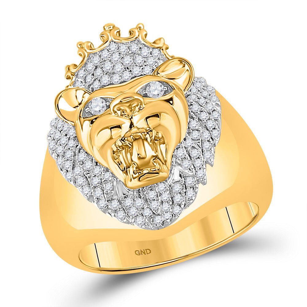 Men's Rings | 10kt Yellow Gold Mens Round Diamond Lion Fashion Ring 5/8 Cttw | Splendid Jewellery GND