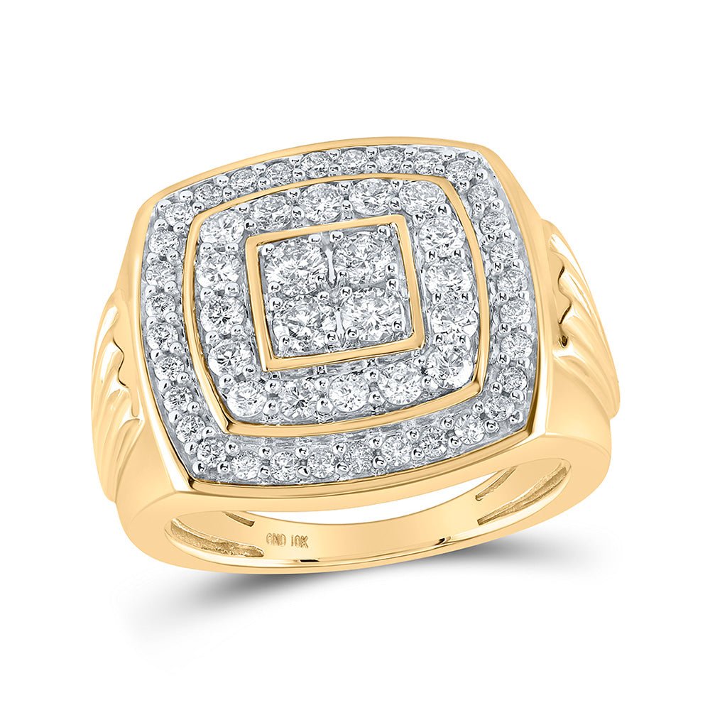 Men's Rings | 10kt Yellow Gold Mens Round Diamond Nested Square Ring 1-1/2 Cttw | Splendid Jewellery GND