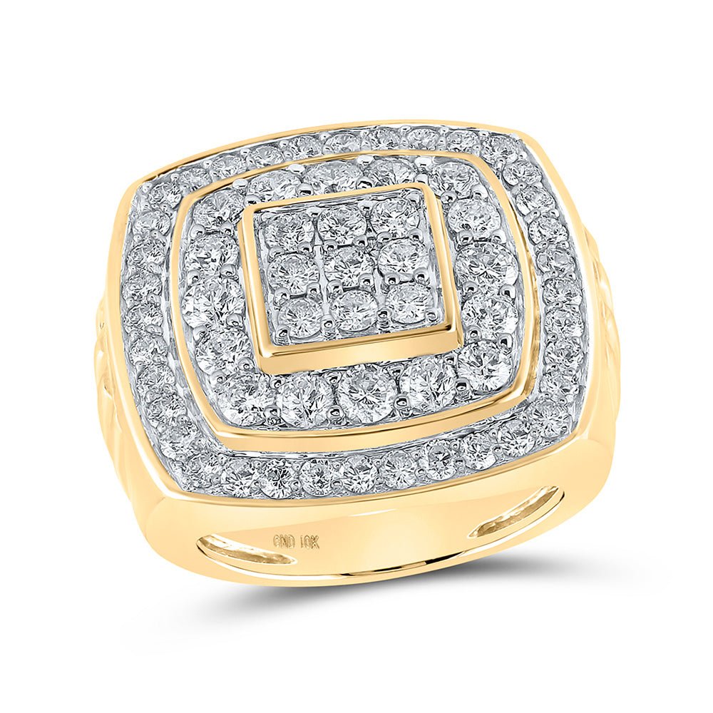 Men's Rings | 10kt Yellow Gold Mens Round Diamond Nested Square Ring 4 Cttw | Splendid Jewellery GND