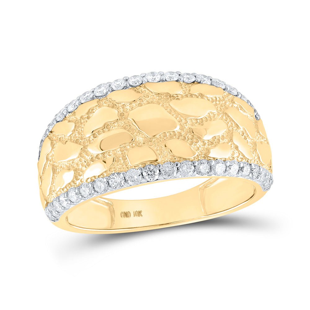 Men's Rings | 10kt Yellow Gold Mens Round Diamond Nugget Band Ring 3/4 Cttw | Splendid Jewellery GND