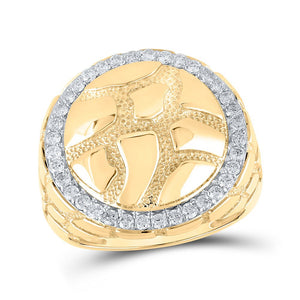 Men's Rings | 10kt Yellow Gold Mens Round Diamond Nugget Circle Ring 3/4 Cttw | Splendid Jewellery GND