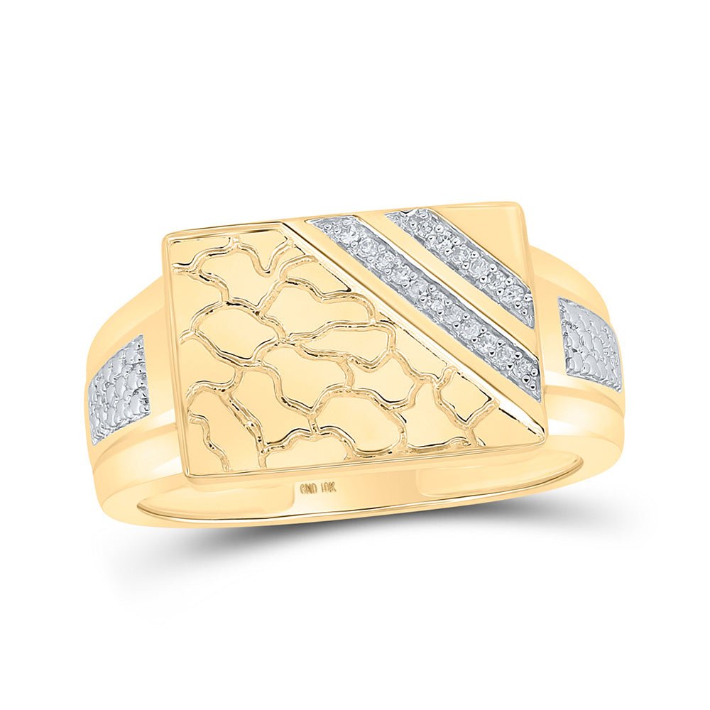 Men's Rings | 10kt Yellow Gold Mens Round Diamond Nugget Ring 1/20 Cttw | Splendid Jewellery GND