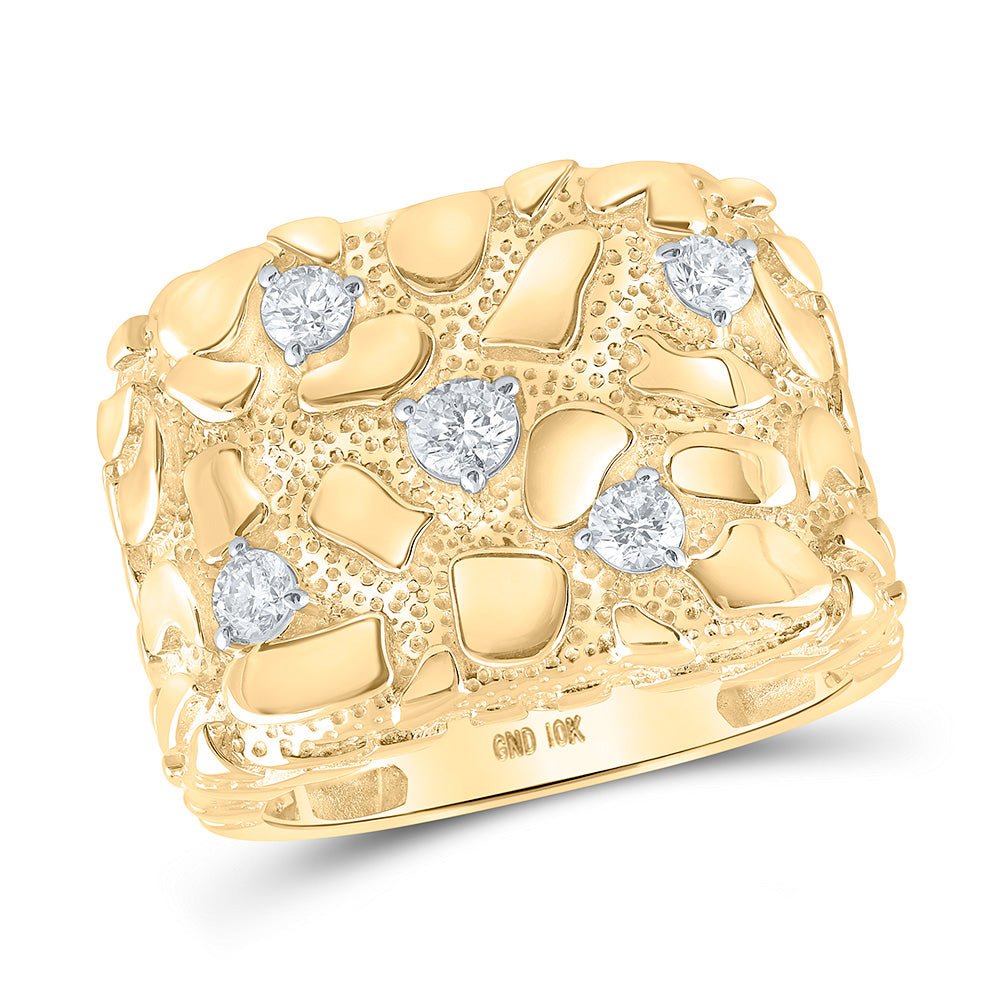 Men's Rings | 10kt Yellow Gold Mens Round Diamond Nugget Ring 5/8 Cttw | Splendid Jewellery GND