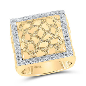 Men's Rings | 10kt Yellow Gold Mens Round Diamond Nugget Square Ring 7/8 Cttw | Splendid Jewellery GND