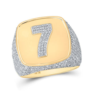 Men's Rings | 10kt Yellow Gold Mens Round Diamond Number 7 Square Ring 2 Cttw | Splendid Jewellery GND