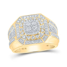 Load image into Gallery viewer, 10kt Yellow Gold Men&#39;s Octagon Cluster Diamond Ring - 1-1/3 Cttw product  Top View from Splendid Jewellery
