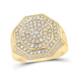 Men's Rings | 10kt Yellow Gold Mens Round Diamond Octagon Cluster Ring 1-3/8 Cttw | Splendid Jewellery GND