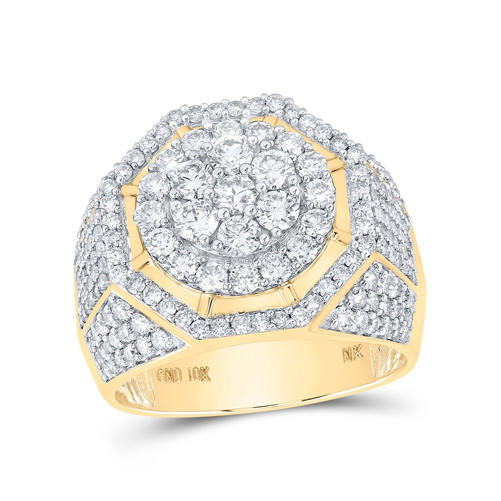 Men's Rings | 10kt Yellow Gold Mens Round Diamond Octagon Cluster Ring 2-7/8 Cttw | Splendid Jewellery GND