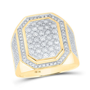 Men's Rings | 10kt Yellow Gold Mens Round Diamond Octagon Cluster Ring 2 Cttw | Splendid Jewellery GND