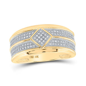 Men's Rings | 10kt Yellow Gold Mens Round Diamond Offset Square Band Ring 1/3 Cttw | Splendid Jewellery GND