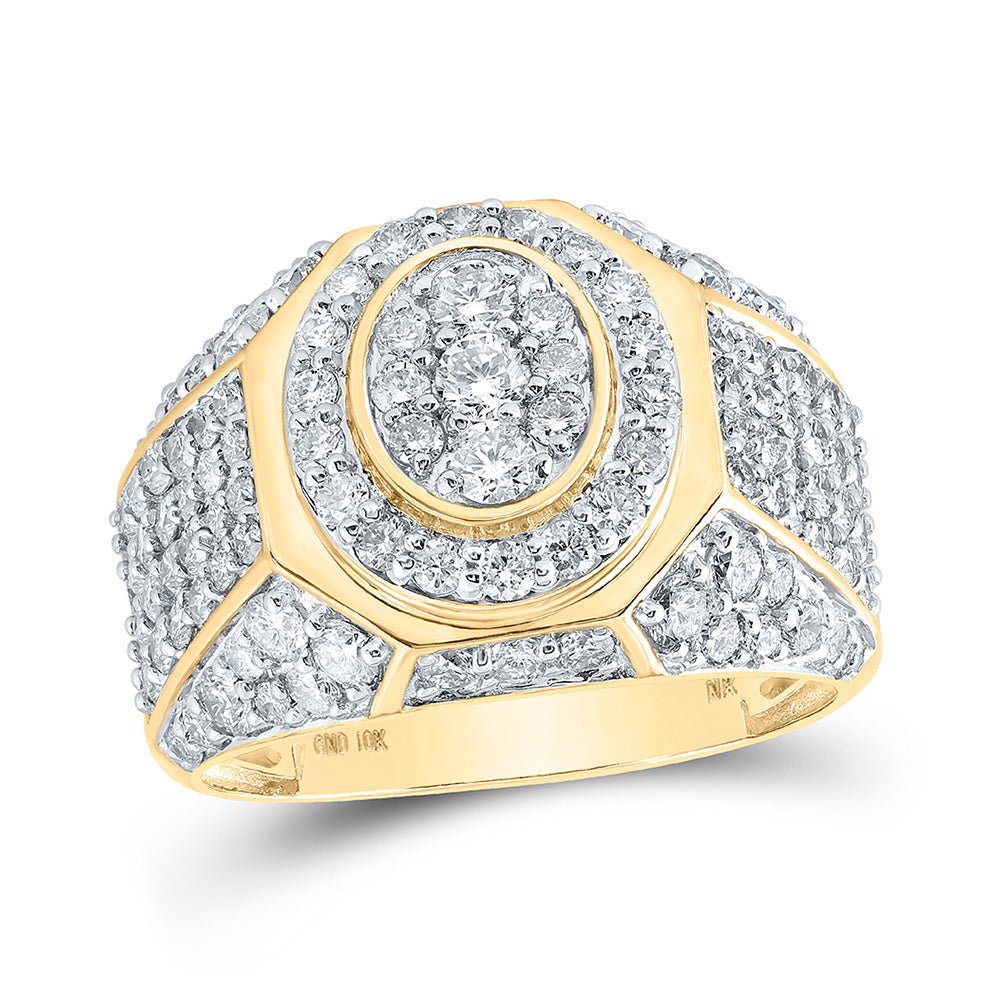 Men's Rings | 10kt Yellow Gold Mens Round Diamond Oval Ring 3 Cttw | Splendid Jewellery GND