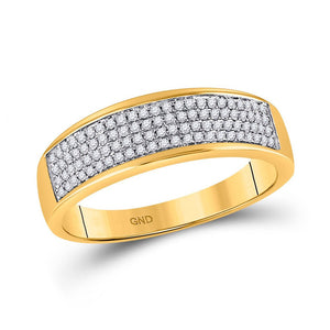 Men's Rings | 10kt Yellow Gold Mens Round Diamond Pave Band Ring 1/4 Cttw | Splendid Jewellery GND