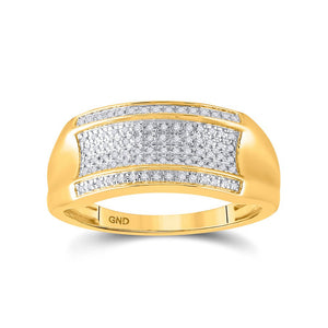 Men's Rings | 10kt Yellow Gold Mens Round Diamond Pave Band Ring 1/6 Cttw | Splendid Jewellery GND