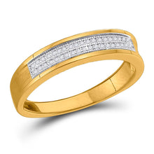 Load image into Gallery viewer, Dazzling 10kt Yellow Gold Diamond Pave Band Ring for Men - 1/8 Cttw product  Top View from Splendid Jewellery