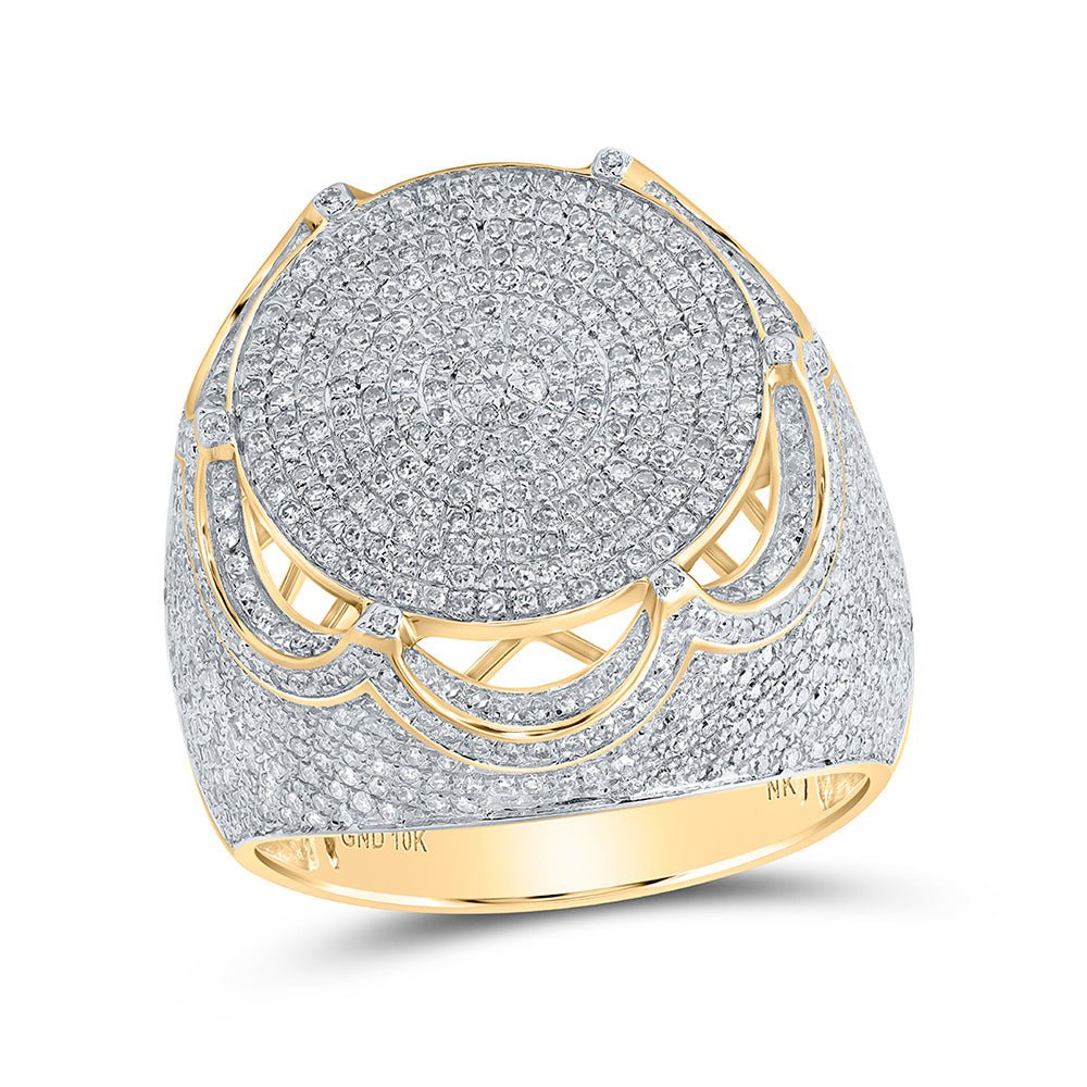 Men's Rings | 10kt Yellow Gold Mens Round Diamond Pave Circle Ring 1-7/8 Cttw | Splendid Jewellery GND